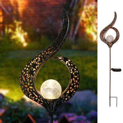 China Modern Decorative Outdoor Solar Metal Garden Light Ornament with Crack Glass Ball Garden Stake Garden Light for sale