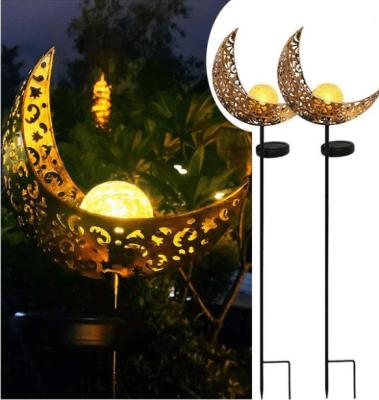 China Outdoor Metal Glass Garden LED Solar Stake Globe Crackle Moon Garden Pathway Lights for Lawn Patio for sale