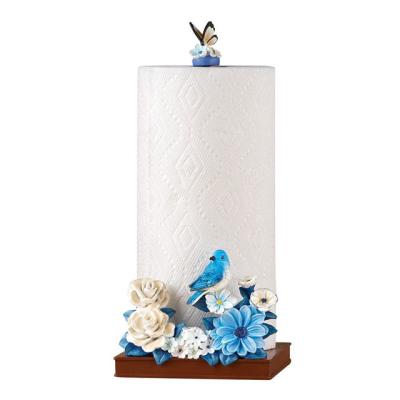 China Modern Resin Kitchen Paper Towel Holder Standing Blue Bird Table Decoration for sale