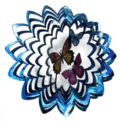 China Hand Painted Home or Garden Tornado Butterfly Sublimation 3D Stainless Wind Spinner for sale