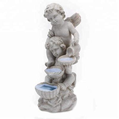 China Garden Decoration Light Polyresin Angel Cherub Water Feature With Solar Magical Water Flow Effect for sale