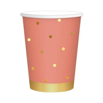 China Gold Foil Coral Paper Cups Juice Party Cups Biodegradable Disposable Coffee Cup 7oz 9oz For Wedding Birthday Party Supplies for sale