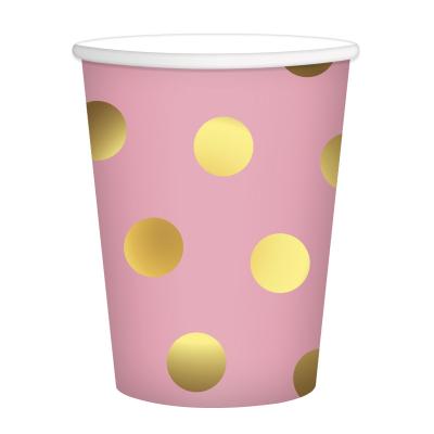 China Juice Food Grade Kids Birthday Party Cups Rose Gold Color Dots Paper Cups Plates Wedding Favors Disposable Cups for sale