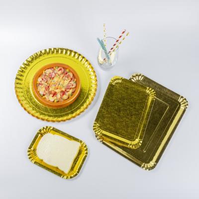 China Homemade Biodegradable Disposable Food Trays Disposable Gold Foil Tableware Wedding Party Plastic Free Square Paper Plates for sale