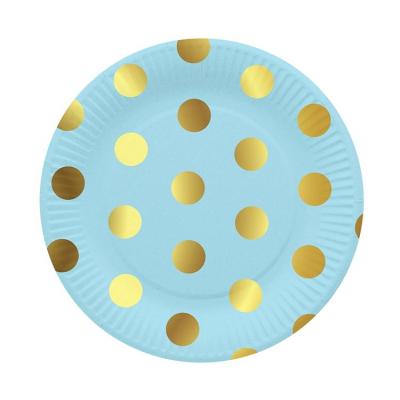 China Eco-Friendly Home Birthday Decorations Gold Dot Party Plates Paper Plates Disposable Tableware Party Supplies for sale