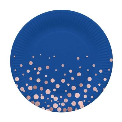 China Home Eco-Friendly Navy Blue Disposable Paper Plates Baby Shower Party Decor and Holiday Supplies Tableware Party for Wedding for sale