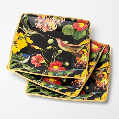 China Eco-Friendly Home Dishes Festival Plastic Free Woodland Printed Paper Tableware Paper Plate Disposable Dishes Party Supplies for sale