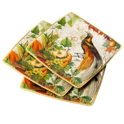 China Eco-friendly Disposable Tableware Home Party And Holiday Supplies Party Decor Floral Printed Paper Plates For Thanksgiving Day for sale