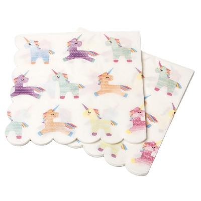 China Eco-friendly Home Paper Napkin Biodegradable Disposable Tableware Printed Unicorn Party Napkins Pink For Wedding for sale