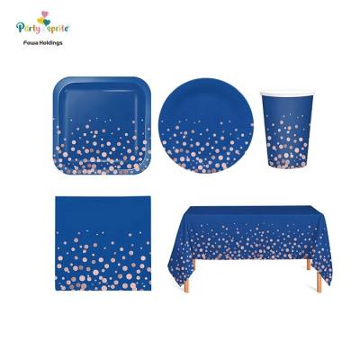 China Birthday Party Home Decorations Baby Shower Navy Blue Disposable Tableware Set Paper Plates Cups Napkins Biodegradable Wedding Favor for sale