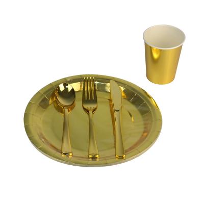 China Party Decorations Gold Foil Paper Plate Napkin Cup Napkin Birthday Party Tableware Home Eco-Friendly Top Set for sale