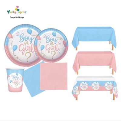 China Gender Home Party Supplies Disposable Paper Tableware Set Boy Or Girl Dish Napkin Cup For Baby Shower for sale