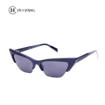 China HeChang Fashion Sunglasses Cool Glass Wrap Style Double Bridge Around Sunglasses Women Men Black Silver Custom Metal Frame OEM Time Age for sale