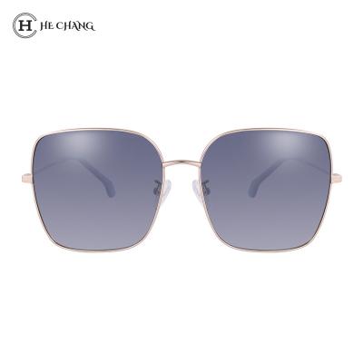 China HeChang Casual Sunglasses 2021 Big Square Sunglasses Gray Mirror Metal OEM Style Frame Color Casual Lenses Protection for sale