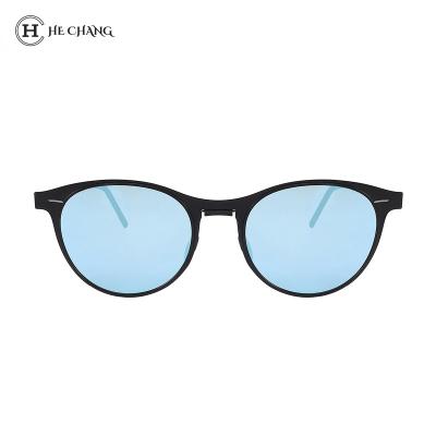 China HeChang Custom Logo Black Metal Frame Vintage OEM Women Casual Sunglasses Around UV400 Polarized Sunglasses Men for sale