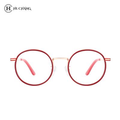 China HeChang Fashion Anti-blue Women Metal Round Glass Optical Glasses Frame Anti Ray Optical Glasses Manufacturer Blue for sale