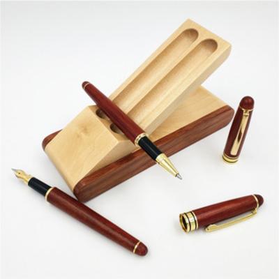 China Promotional Luxury Fountain Pen Dependable Fountain Pen Promotional Performance Calligraphy Pen 2pcs and Wooden Ballpoint Pens for sale