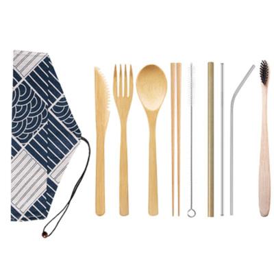 China Wholesale High Quality Disposable Reusable Flatware Disposable Set Bamboo Spoon Fork Set With Case for sale