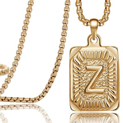 China Wholesale Trendy Gold Plated Stainless Letter Mens A-Z Necklace Pendant Cuban Chain Necklace Custom Made 26 for sale