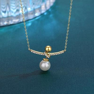 China Vintage Fashion Style Korean Jewelry 925 Sterling Silver Cubic Zirconia Necklace With Pearl Stud Earring for sale