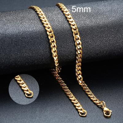 China Various Sizes Hiphop Stainless Steel Jewelry Necklace Fashion Hiphop Gold Plated Cuban Chain Necklace for sale