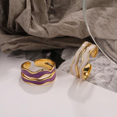 China Wholesale FASHIONABLE Jewelry 925 Sterling Silver Irregular Enamel Rings Gold Plated Women Luxury Open Ring for sale