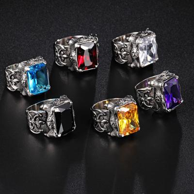 China Trendy fashion Crystal Vintage Punk Mens Hip Rings Dragon Carving Stainless Steel Square hop rings big for sale