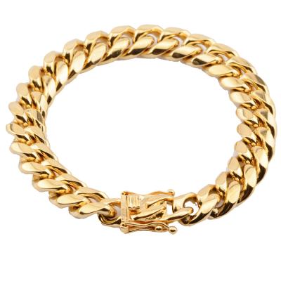 China Hot Selling Hiphop Wrist Hand Jewelry Hips Hops Stainless Steel Chunky Cuban Link Chain 8/10/12/14mm 18K Gold Bracelet for sale