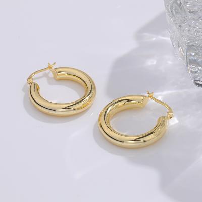 China Classic Vintage Style Fashion Gold Plated Chunky Earrings, Women Ladies Jewelry Thick Huggie Circle Earrings for sale