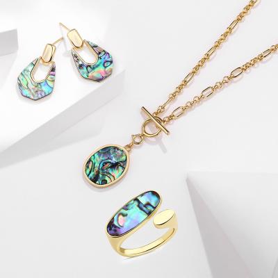 China CLASSIC New Arrival 925 Silver Jewelry Abalone Shell Necklace Ring Earrings Fine Jewelry Sets for sale