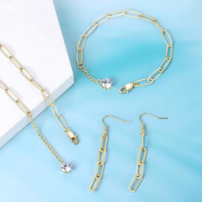 China TRENDY hot sale necklaces bracelet and earrings women jewelry set new arrival fashion paper clip gold plated jewelry set for sale