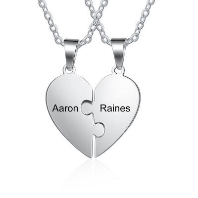 China FASHIONABLE Name Stainless Steel Necklaces Jewelry Gift Puzzle Heart Engraving Pendant Necklace for sale