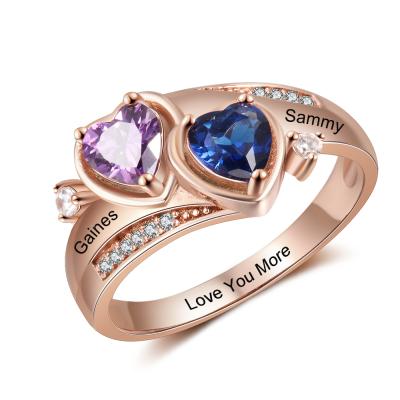 China Hot Sale Women Romantic Sterling Silver Jewelry Personalized Engraved Calls Two Stones Engagement Rings Lucky Charms for sale