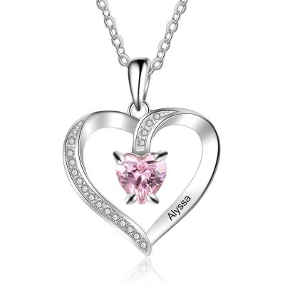 China FASHIONABLE Women Wholesale Custom Lettering Jewelry 925 Sterling Silver Zircon Heart Pendant Necklace for sale