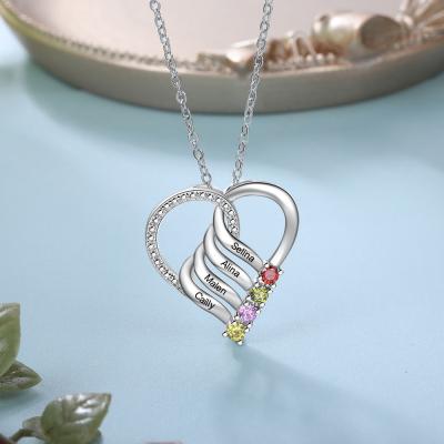 China Fashion Custom 2 Birthstone 6 Heart Pendant Necklace For Women Personalized Custom Name Necklace for sale