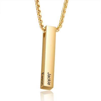 China FASHIONABLE Personalized Name Four Sides Square Vertical Bar Thin Pendant Gold Plated Stainless Steel Necklaces for sale