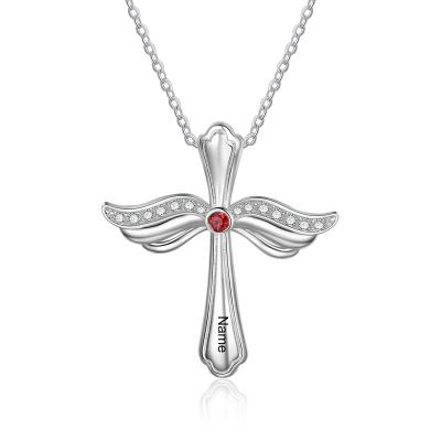 China FASHIONABLE Custom Zircon Cross Pendant Necklace Cross Pendant Silver Plated Chain Jewelry Angel Wing Necklace Collares fashion for sale