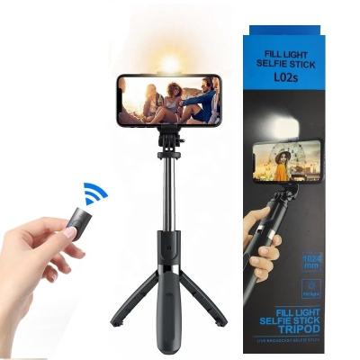 China Selfie Stick with L02s Mobile Phone Monopod Selfie Stick Lightweight Portable Wireless Remote Tripod with LED Light 4 in 1 for sale