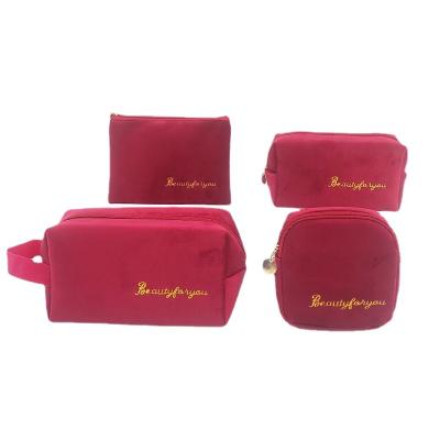 China 2022 New Multifunctional Portable Skin Care Products Finishing Bag Velvet Letter Embroidery Four-piece Storage Cosmetic Bag for sale