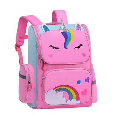 China Waterproof cartoon Unicorn Primary Schoolbag Men cute and protective lighting women's space bag thorn schoolbag for sale