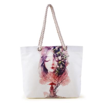 China Fashion Printed Canvas Folding Bag With Rope Handle For Advertising Custom Creative Student Shopping Bag Empty Cotton Bag for sale