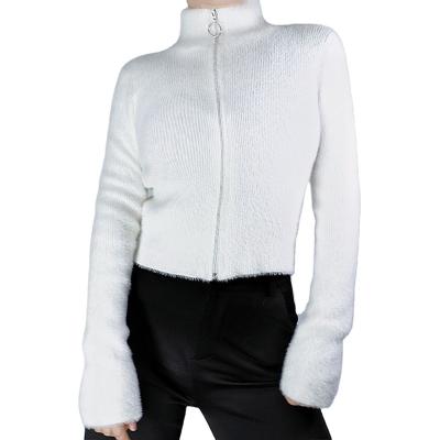 China Anti-Wrinkle Feather Yarn Long Sleeve Skinny Casual Slim Fit Women Knitted Fall Cardigan Top Sweater for sale