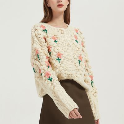 China Latest Anti-wrinkle knitwear design raw wool stick crochet Cashmere Wool Lady Long Sleeve Crop Knitted Women Cardigan Sweater for sale