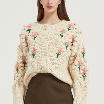 China 3D elegant French vintage flower yarn mohair ladies style short cardigan Anti-wrinkle wool baton crochet rough ball for sale