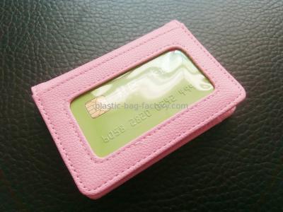 China Women Card Holder Leather Credit Card Holder Mini Leather Wallet With Clear Window for sale