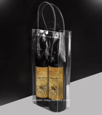 China Non-toxic Clear PVC Wine Cooler bag Anti-Freezing PVC Ice Bag with Handle and Snap Button Closure for 2 Bottles for sale