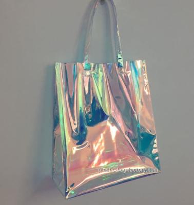 China Rainbow Laser Hologram Travel Cosmetic Handbag Rainbow Laser PVC Tote Bag Rainbow Laser Shoulder Bag for sale