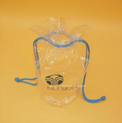 China Cylinder Transparent PVC Drawstring Organizer Pouch For Comstics , Personal Belongings for sale