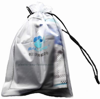 China Eco-Friendly Frosted 0.2mm PVC Drawstring Bags Pomotional Cosmetic Drawstring Pouch in Flat Shape for sale