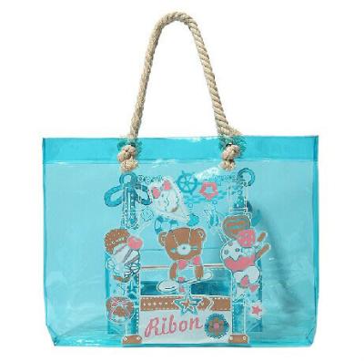 China Eco-friendly Fashion Ladies Blue PVC Tote Handbag with Sturdy Cotton Rope for sale